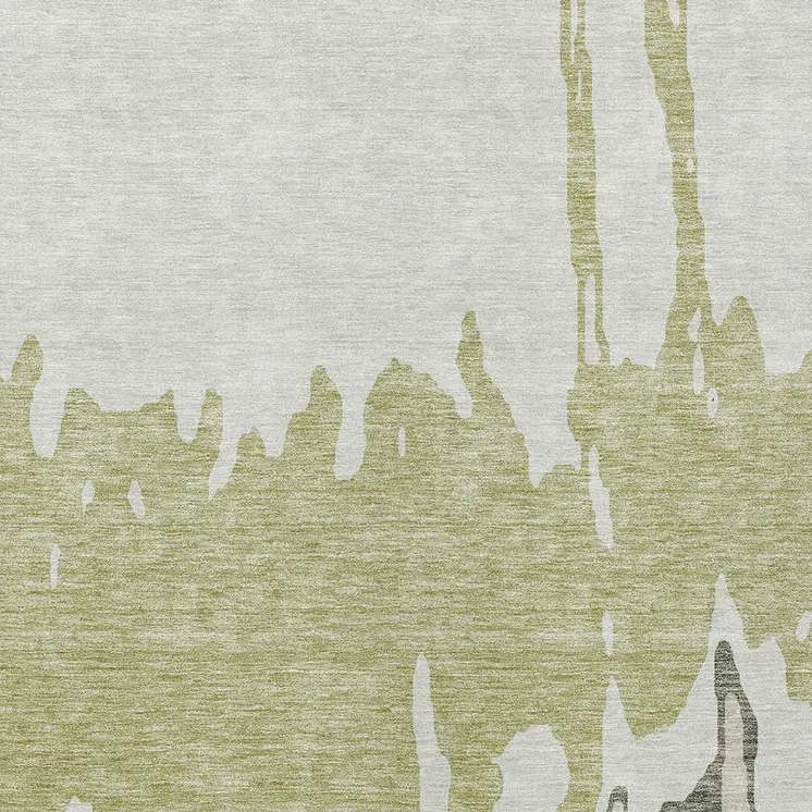 10' X 14' Sage And Ivory Abstract Washable Indoor Outdoor Area Rug