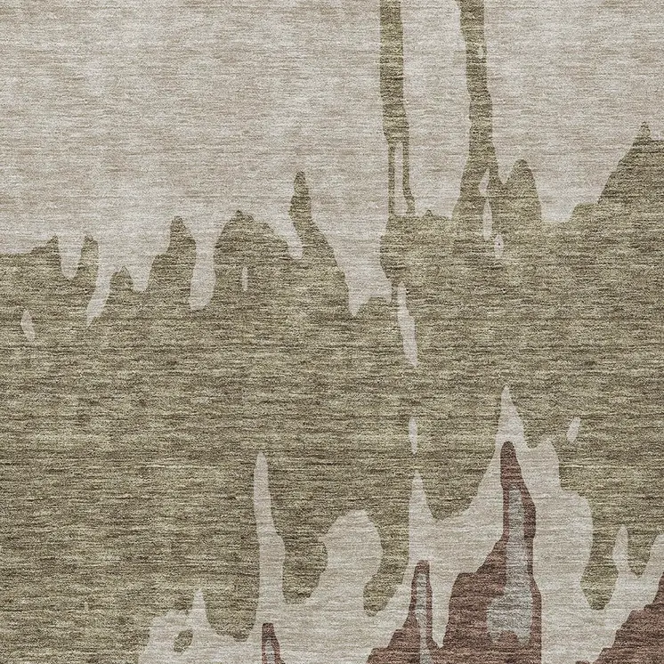 3' X 5' Beige And Taupe Abstract Washable Indoor Outdoor Area Rug