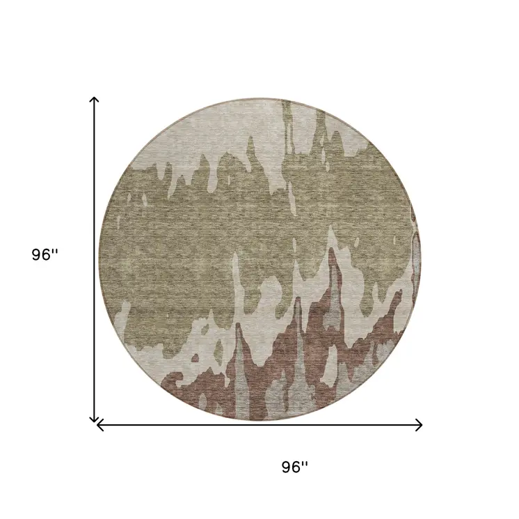 8' Beige And Taupe Round Abstract Washable Indoor Outdoor Area Rug