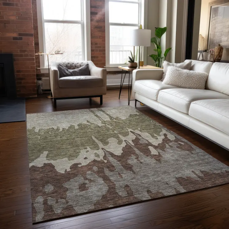 9' X 12' Beige And Taupe Abstract Washable Indoor Outdoor Area Rug