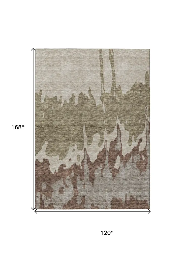 10' X 14' Beige And Taupe Abstract Washable Indoor Outdoor Area Rug
