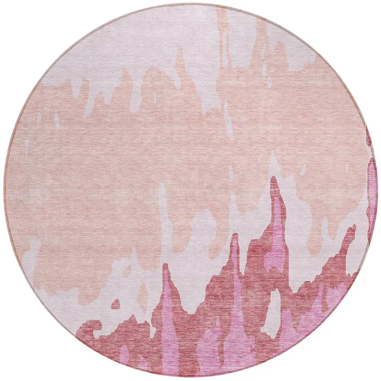 8' Blush And Pink Round Abstract Washable Indoor Outdoor Area Rug