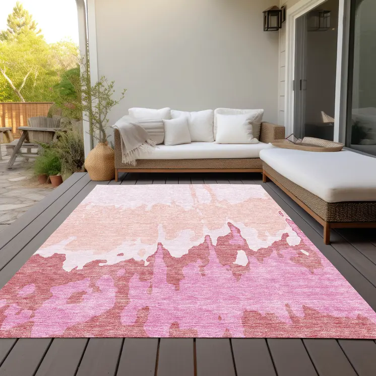 8' X 10' Blush And Pink Abstract Washable Indoor Outdoor Area Rug