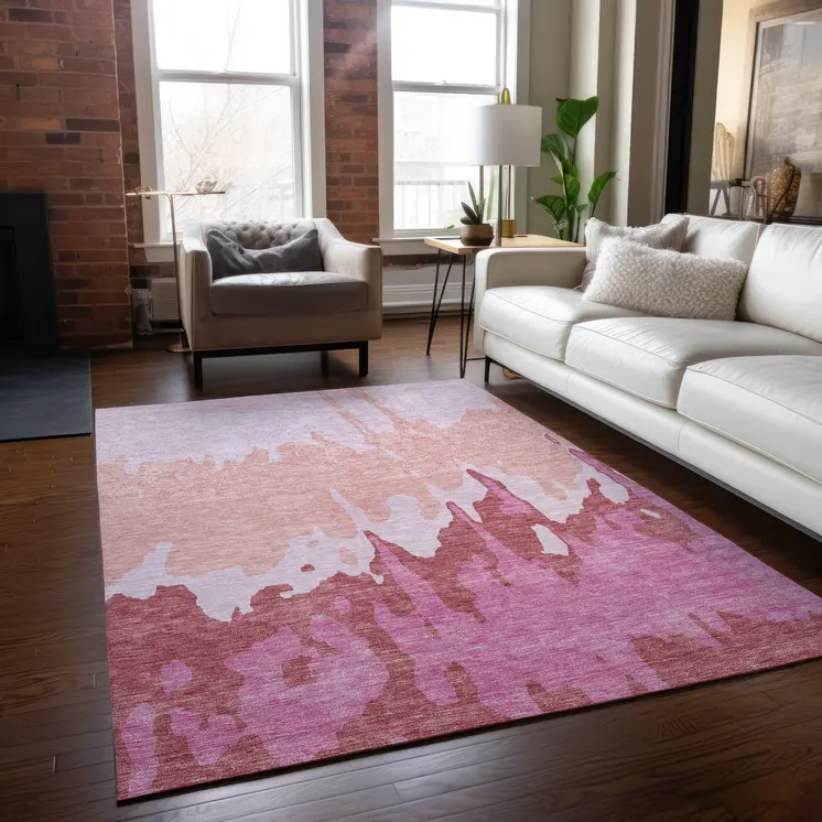 8' X 10' Blush And Pink Abstract Washable Indoor Outdoor Area Rug