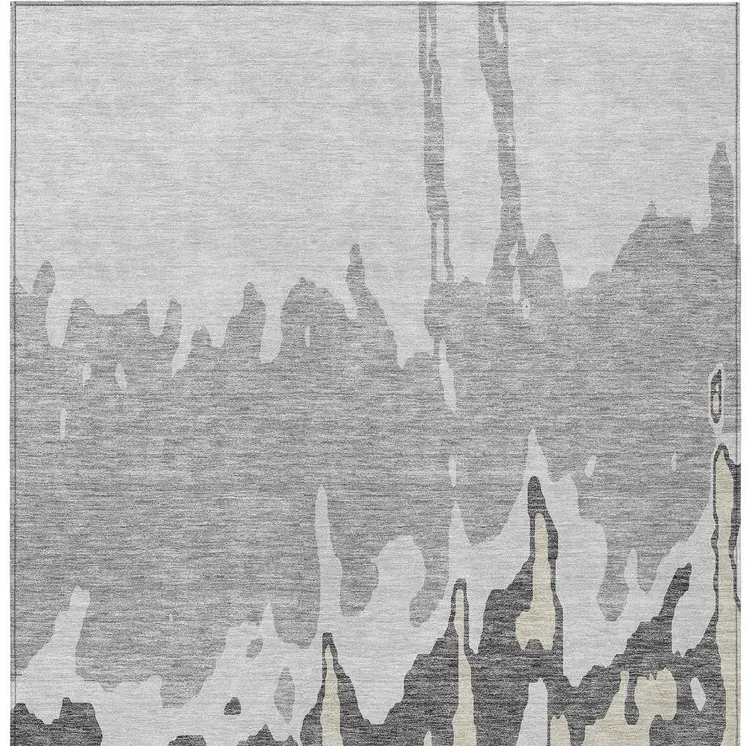 3' X 5' Gray And Silver Abstract Washable Indoor Outdoor Area Rug