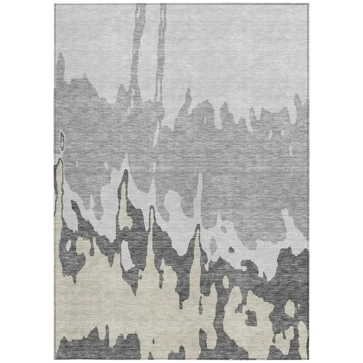 8' X 10' Gray And Silver Abstract Washable Indoor Outdoor Area Rug