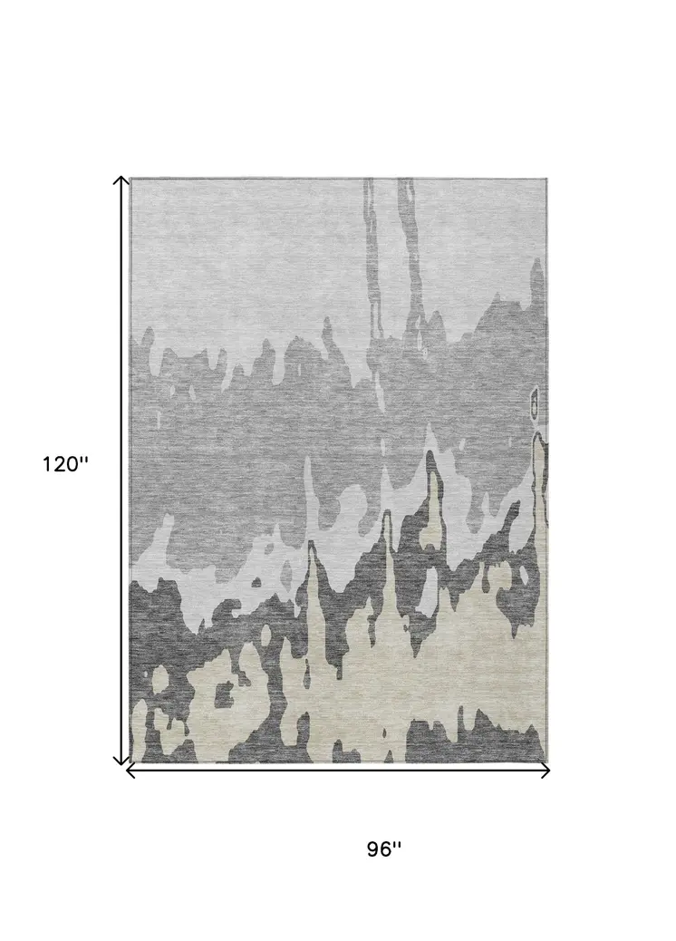 8' X 10' Gray And Silver Abstract Washable Indoor Outdoor Area Rug