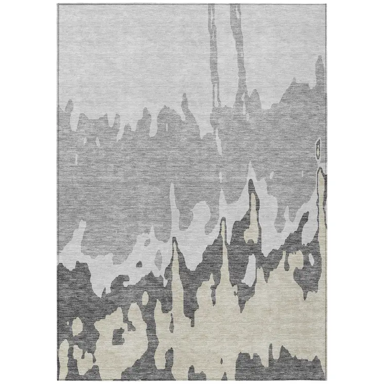 8' X 10' Gray And Silver Abstract Washable Indoor Outdoor Area Rug