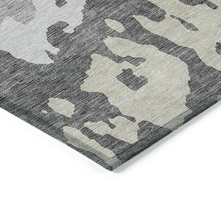 8' X 10' Gray And Silver Abstract Washable Indoor Outdoor Area Rug