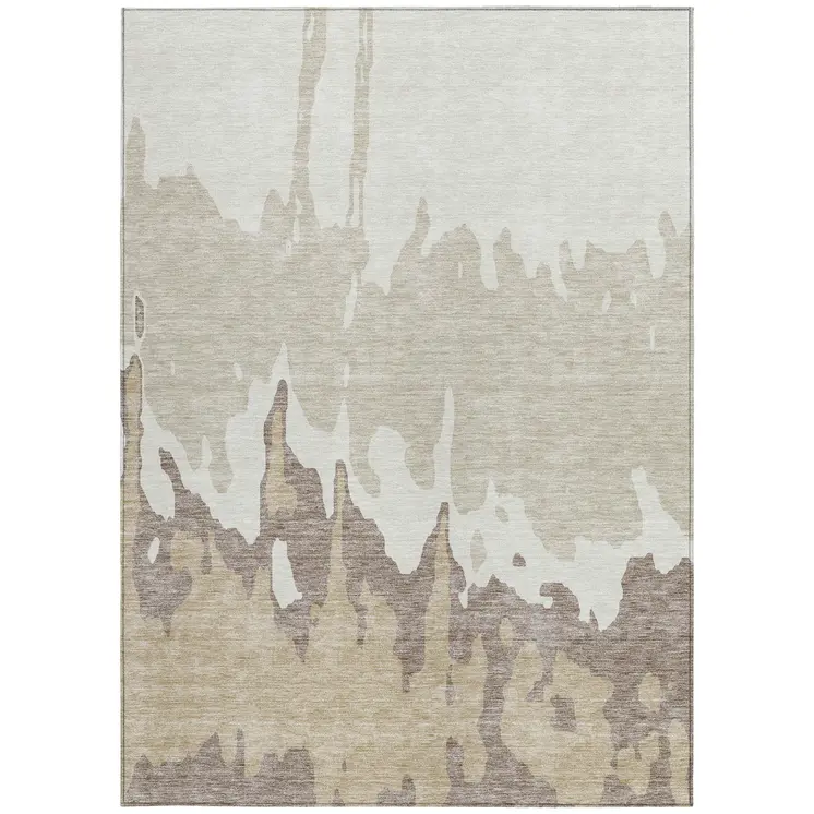 3' X 5' Ivory And Beige Abstract Washable Indoor Outdoor Area Rug