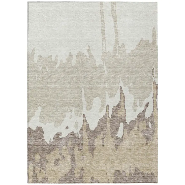 5' X 8' Ivory And Beige Abstract Washable Indoor Outdoor Area Rug
