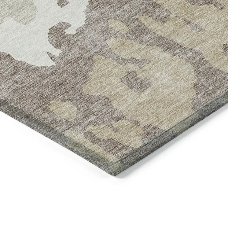 10' X 14' Ivory And Beige Abstract Washable Indoor Outdoor Area Rug