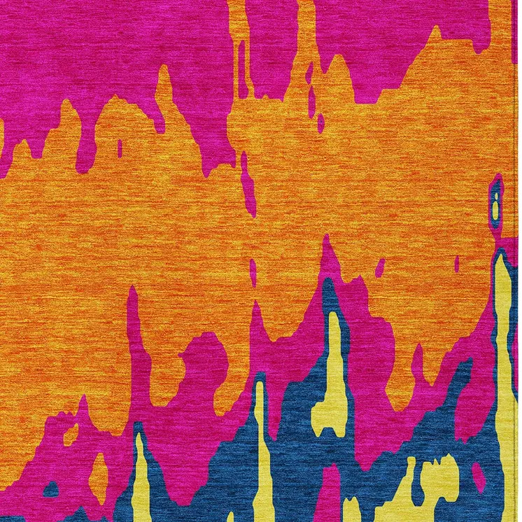 3' X 5' Pink Orange And Blue Abstract Washable Indoor Outdoor Area Rug