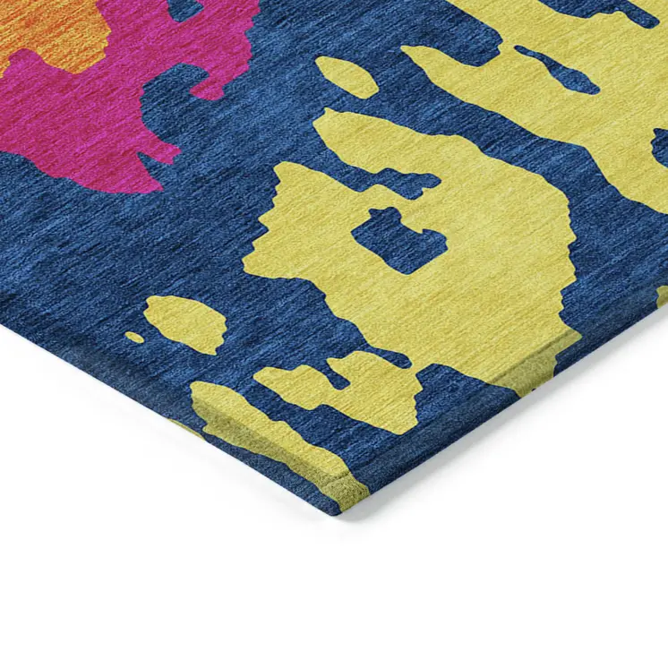 9' X 12' Pink Orange And Blue Abstract Washable Indoor Outdoor Area Rug