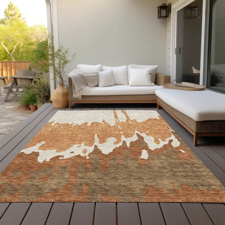 3' X 5' Orange And Brown Abstract Washable Indoor Outdoor Area Rug