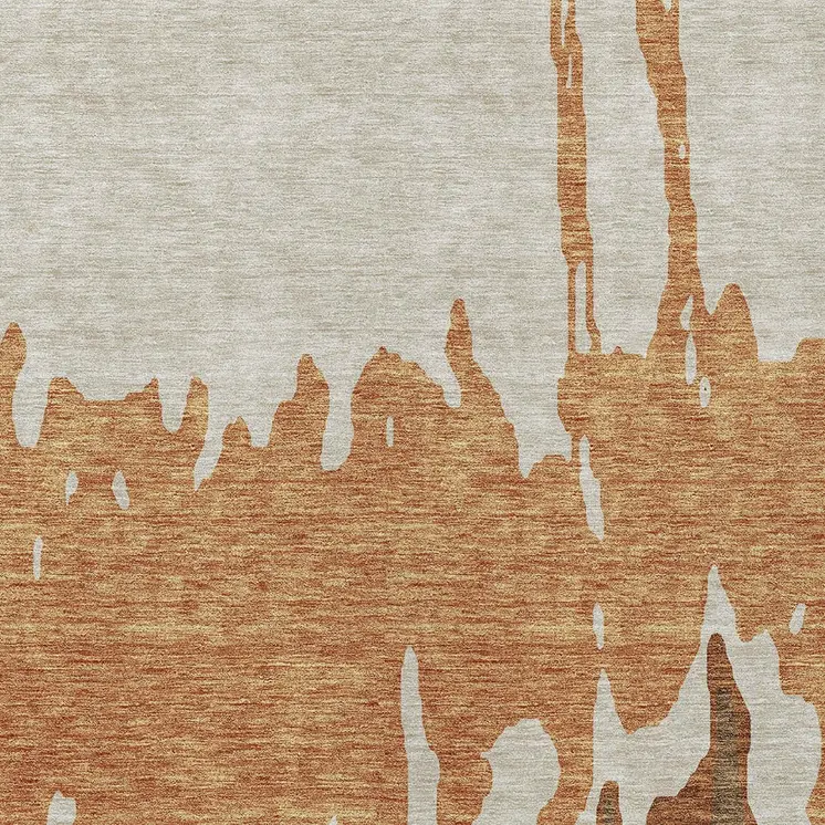 3' X 5' Orange And Brown Abstract Washable Indoor Outdoor Area Rug