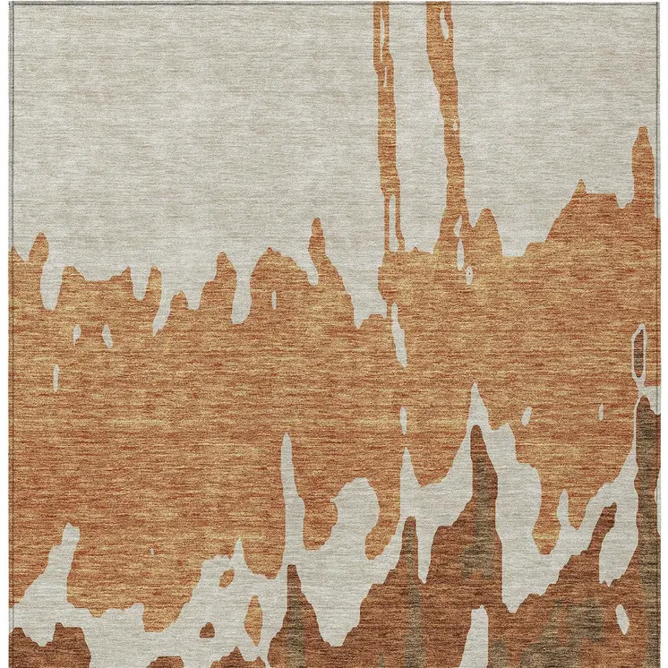 5' X 8' Orange And Brown Abstract Washable Indoor Outdoor Area Rug