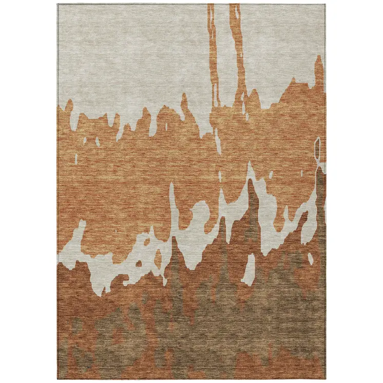 5' X 8' Orange And Brown Abstract Washable Indoor Outdoor Area Rug