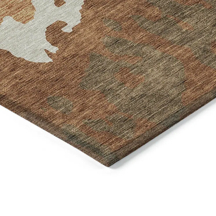 5' X 8' Orange And Brown Abstract Washable Indoor Outdoor Area Rug