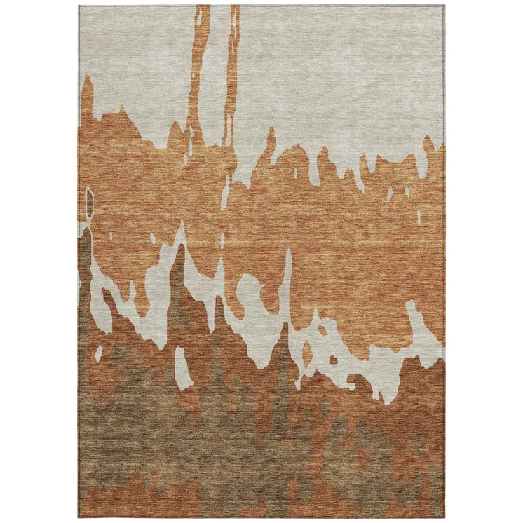 9' X 12' Orange And Brown Abstract Washable Indoor Outdoor Area Rug