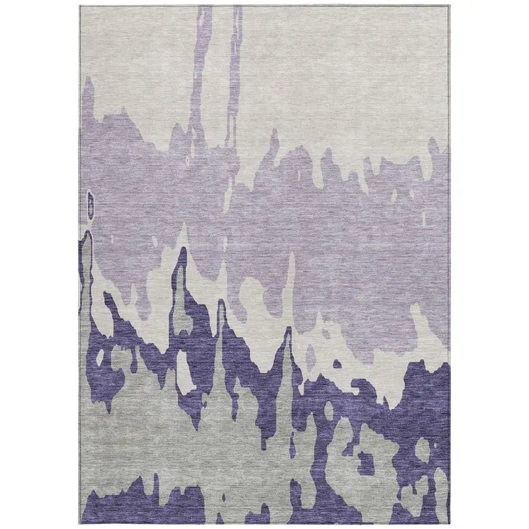3' X 5' Purple And Ivory Abstract Washable Indoor Outdoor Area Rug
