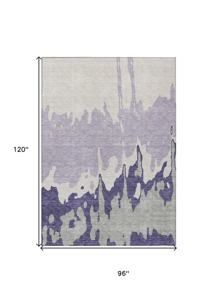 8' X 10' Purple And Ivory Abstract Washable Indoor Outdoor Area Rug