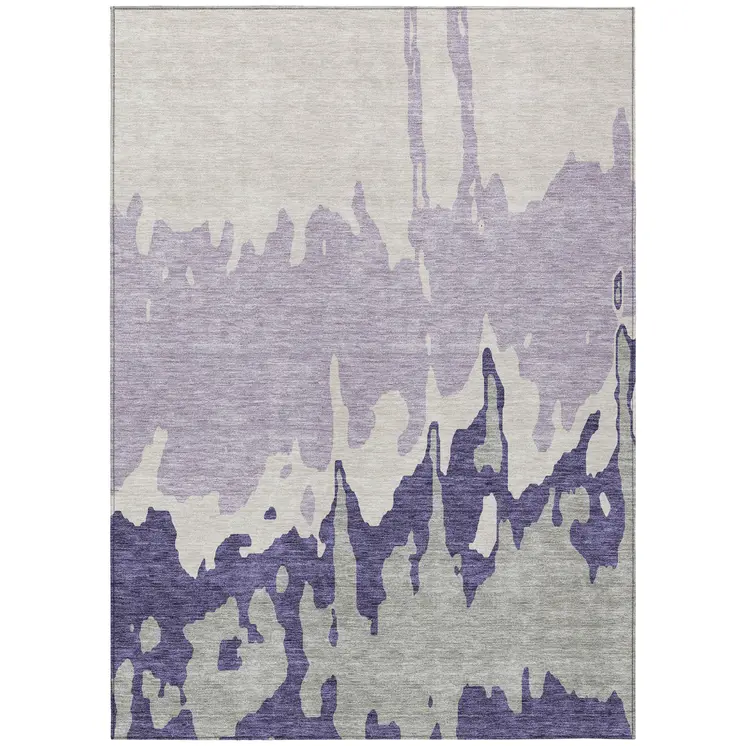 10' X 14' Purple And Ivory Abstract Washable Indoor Outdoor Area Rug