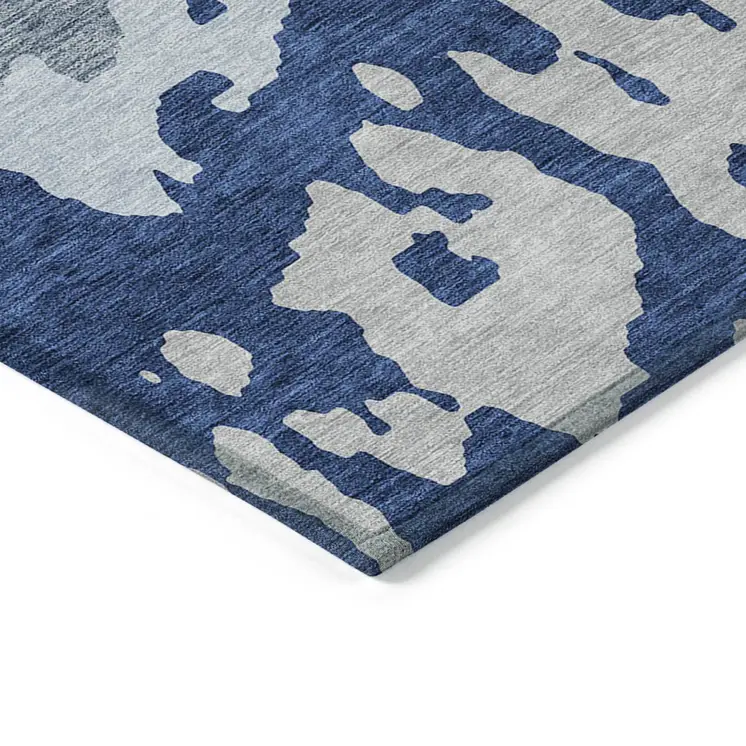 5' X 8' Sky Blue And Denim Blue Abstract Washable Indoor Outdoor Area Rug