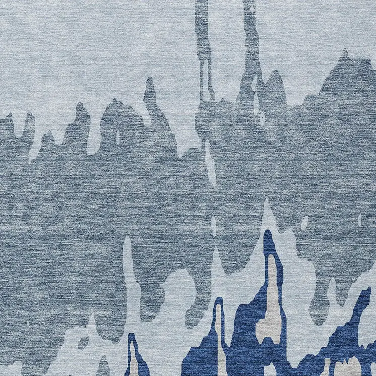 5' X 8' Sky Blue And Denim Blue Abstract Washable Indoor Outdoor Area Rug