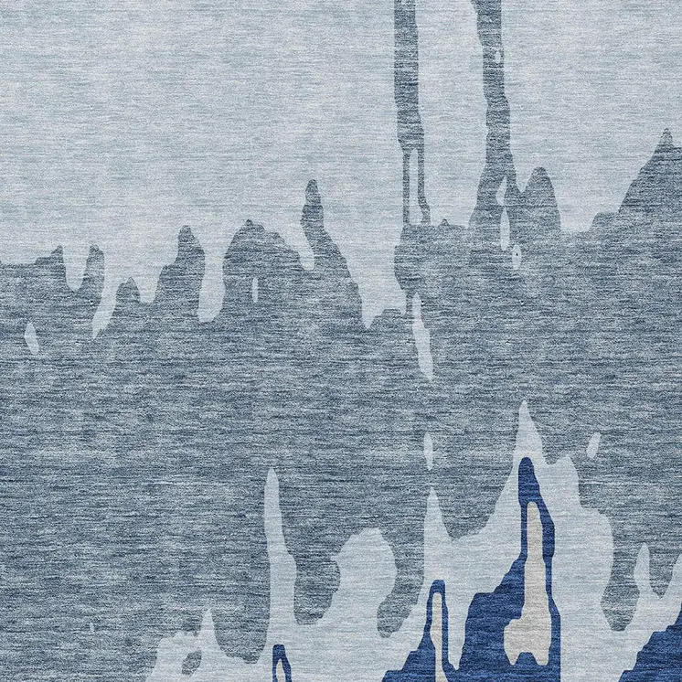 8' X 10' Sky Blue And Denim Blue Abstract Washable Indoor Outdoor Area Rug