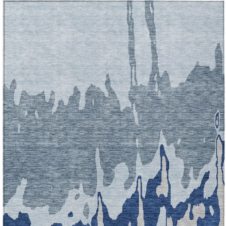 10' X 14' Sky Blue And Denim Blue Abstract Washable Indoor Outdoor Area Rug