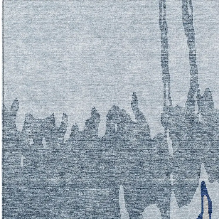 10' X 14' Sky Blue And Denim Blue Abstract Washable Indoor Outdoor Area Rug