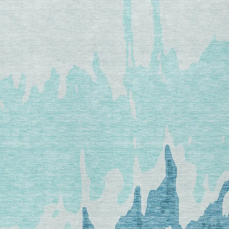 3' X 5' Teal Blue And Aqua Abstract Washable Indoor Outdoor Area Rug