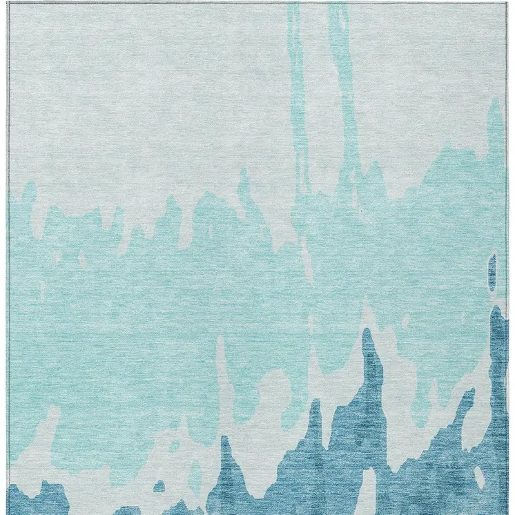 8' X 10' Teal Blue And Aqua Abstract Washable Indoor Outdoor Area Rug