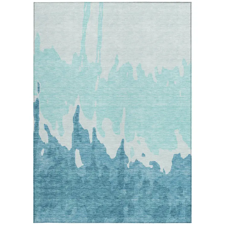 9' X 12' Teal Blue And Aqua Abstract Washable Indoor Outdoor Area Rug