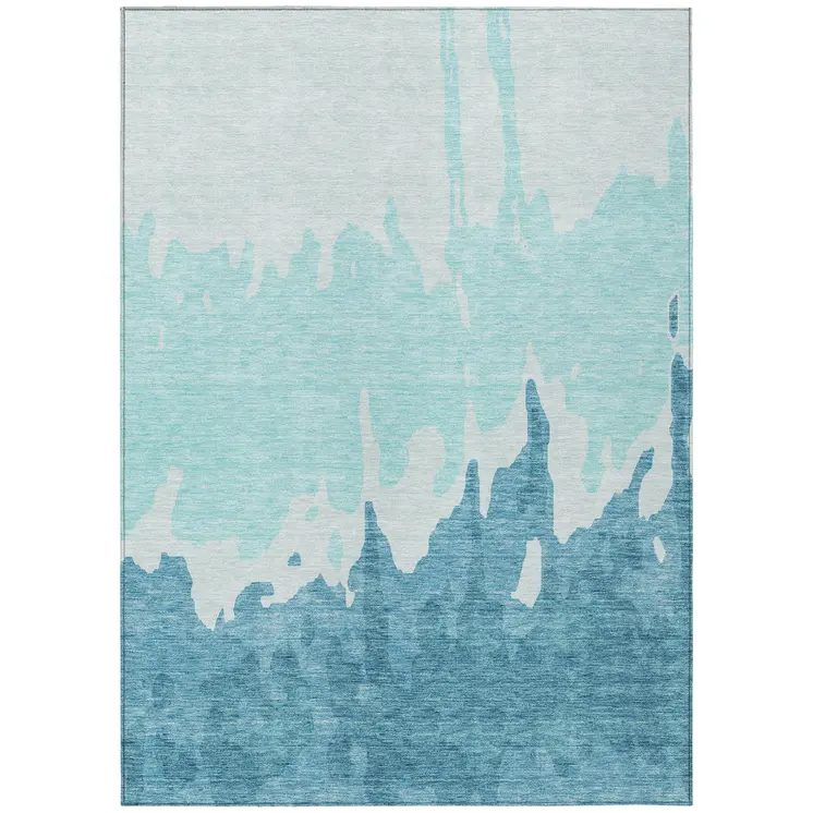 10' X 14' Teal Blue And Aqua Abstract Washable Indoor Outdoor Area Rug