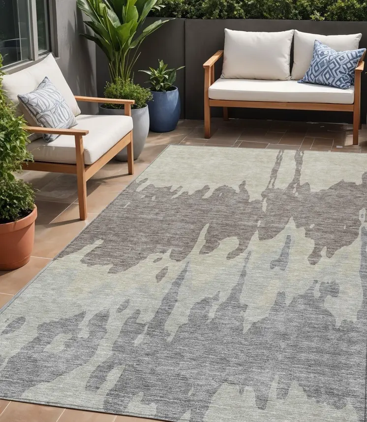 5' X 8' Taupe And Beige Abstract Washable Indoor Outdoor Area Rug