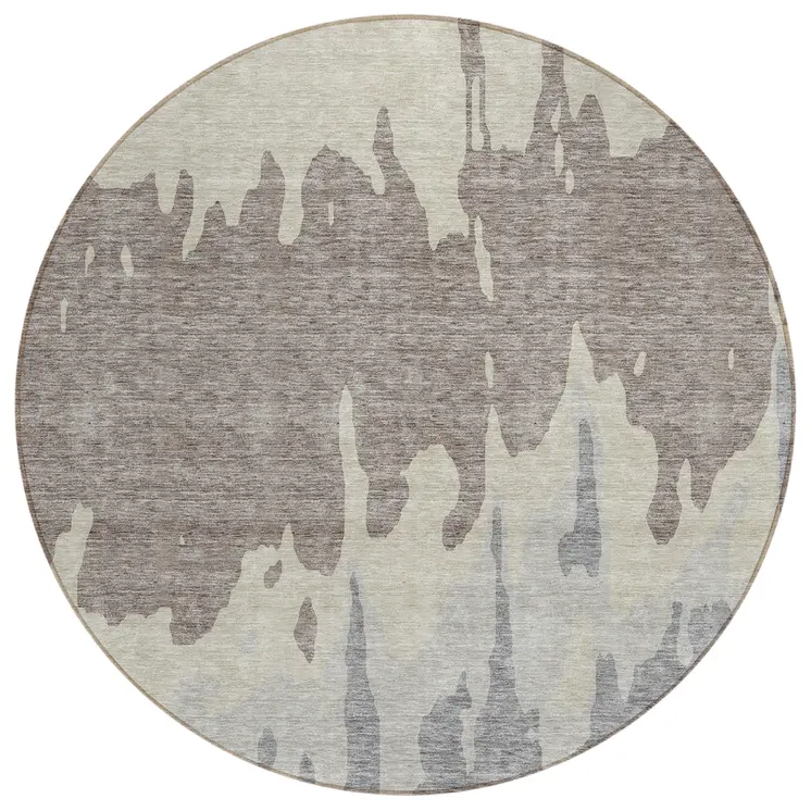 8' Taupe And Beige Round Abstract Washable Indoor Outdoor Area Rug