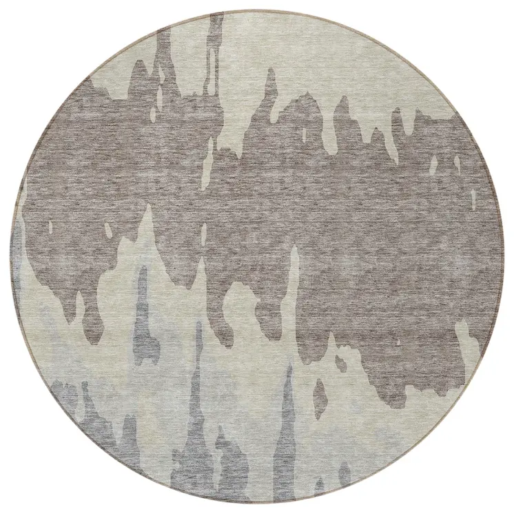 8' Taupe And Beige Round Abstract Washable Indoor Outdoor Area Rug