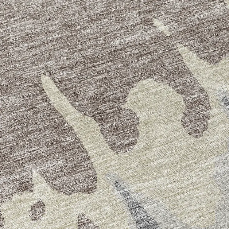 8' Taupe And Beige Round Abstract Washable Indoor Outdoor Area Rug