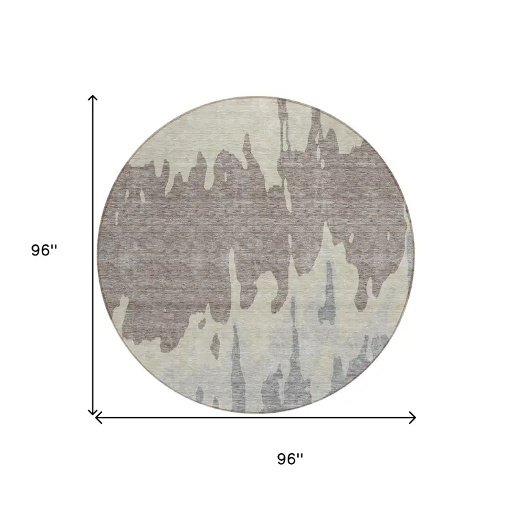 8' Taupe And Beige Round Abstract Washable Indoor Outdoor Area Rug