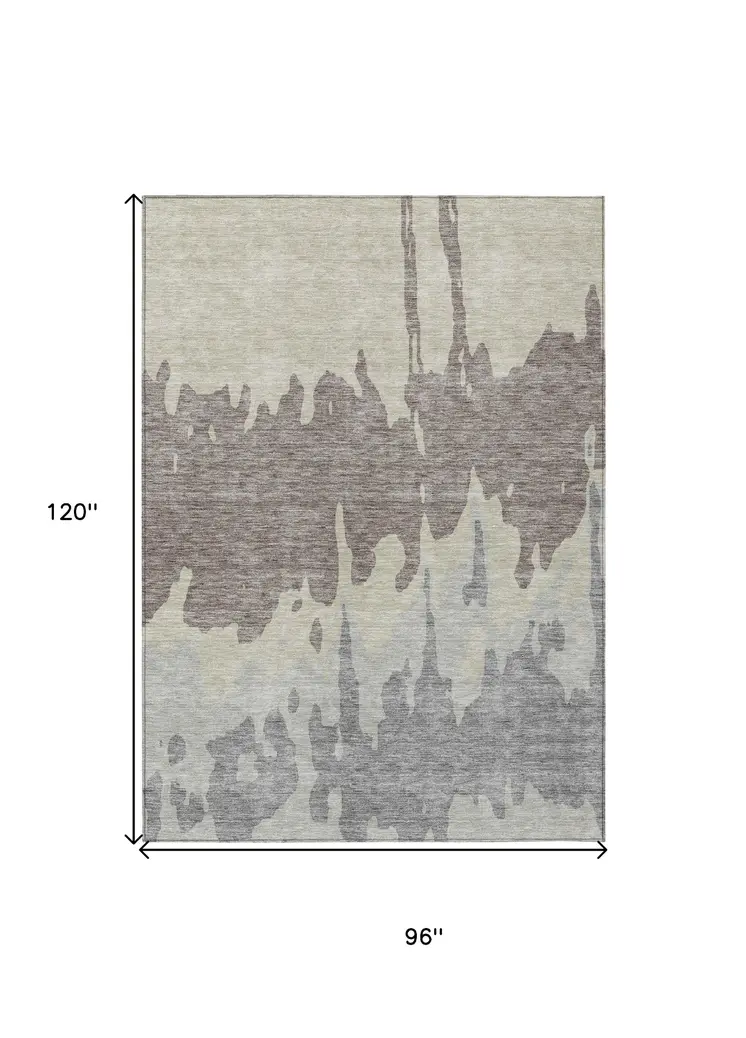 8' X 10' Taupe And Beige Abstract Washable Indoor Outdoor Area Rug