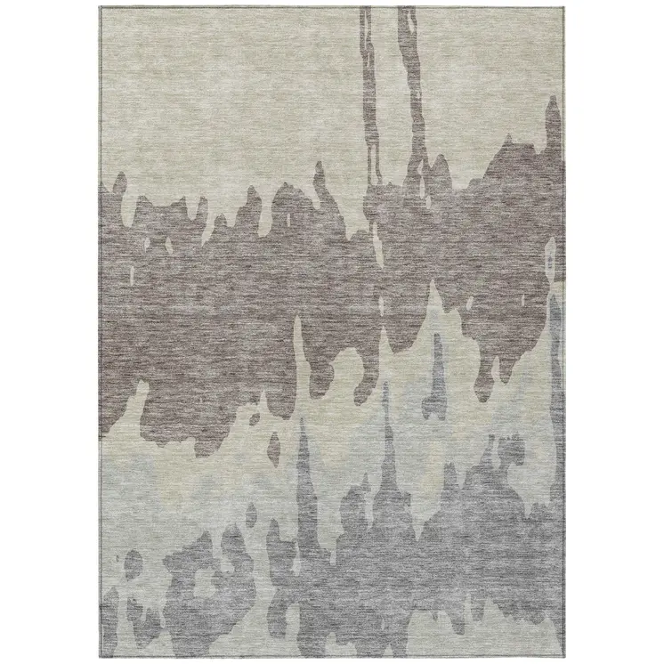 8' X 10' Taupe And Beige Abstract Washable Indoor Outdoor Area Rug