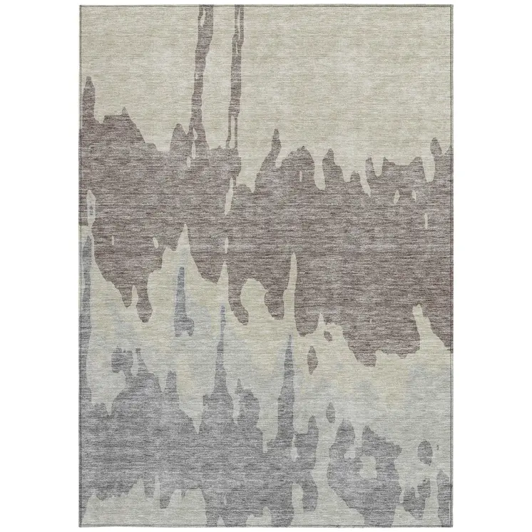 8' X 10' Taupe And Beige Abstract Washable Indoor Outdoor Area Rug