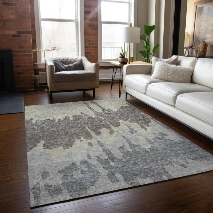 8' X 10' Taupe And Beige Abstract Washable Indoor Outdoor Area Rug