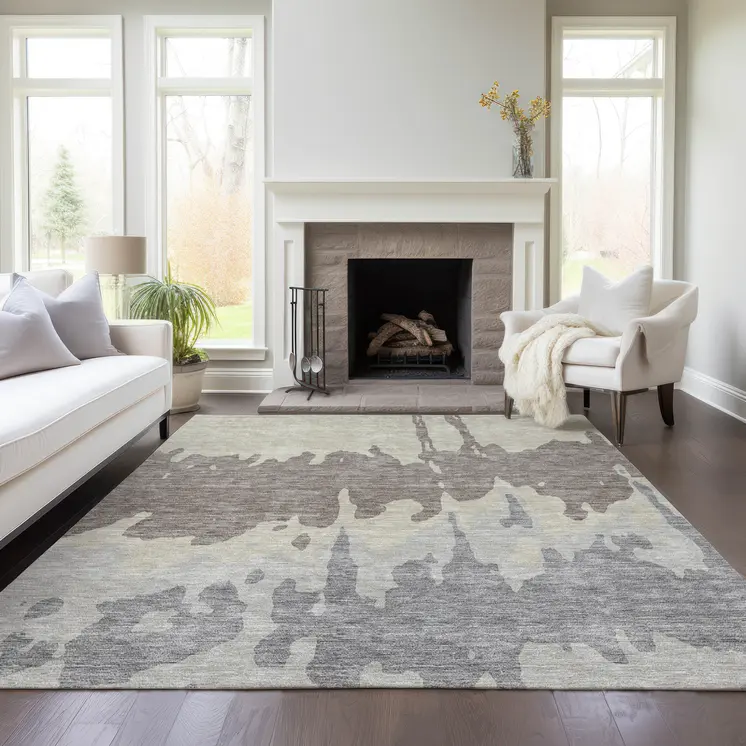 8' X 10' Taupe And Beige Abstract Washable Indoor Outdoor Area Rug