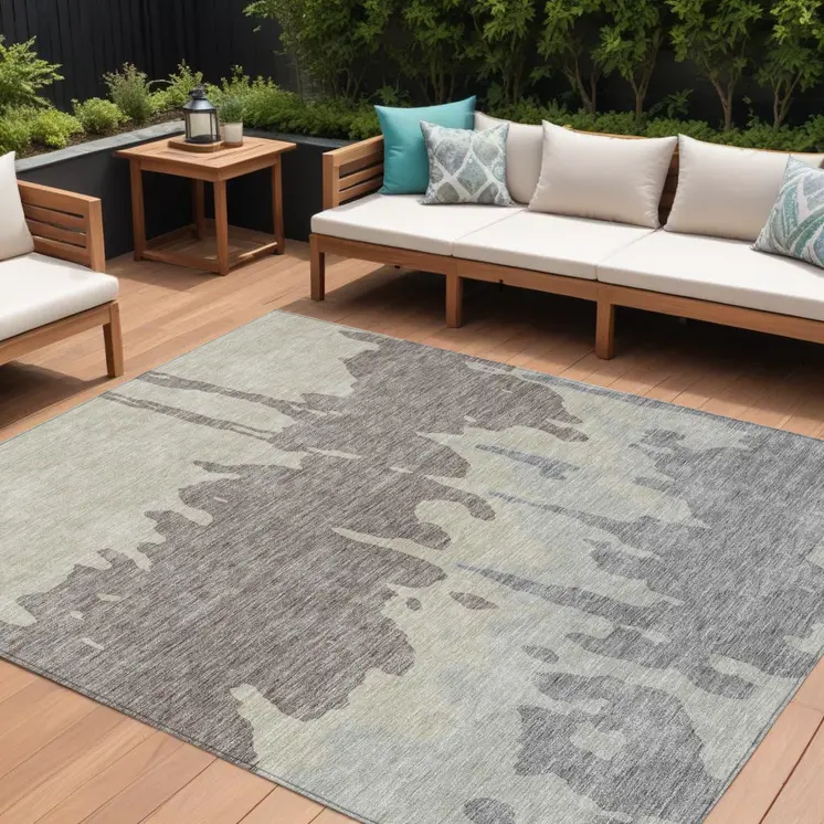 10' X 14' Taupe And Beige Abstract Washable Indoor Outdoor Area Rug