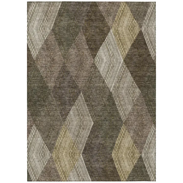3' X 5' Brown Beige And Gold Argyle Washable Indoor Outdoor Area Rug