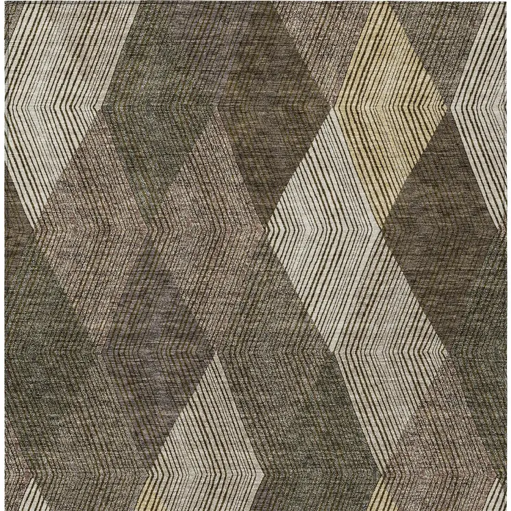 5' X 8' Brown Beige And Gold Argyle Washable Indoor Outdoor Area Rug