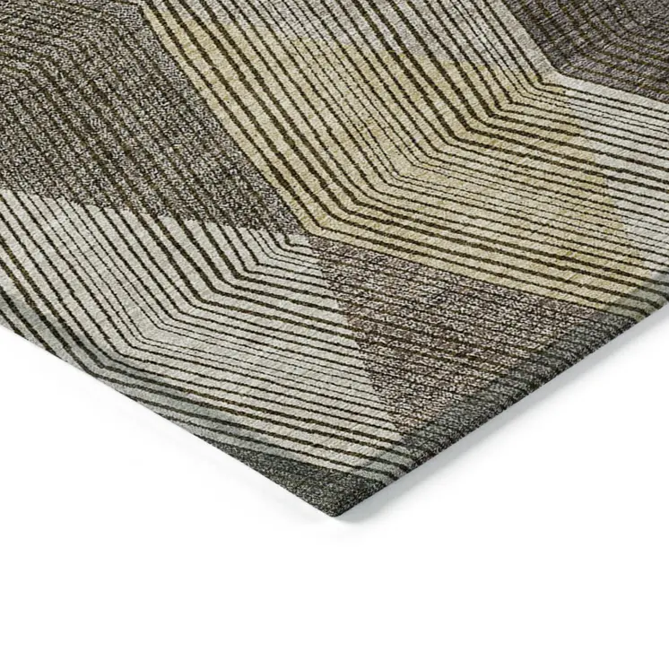 5' X 8' Brown Beige And Gold Argyle Washable Indoor Outdoor Area Rug